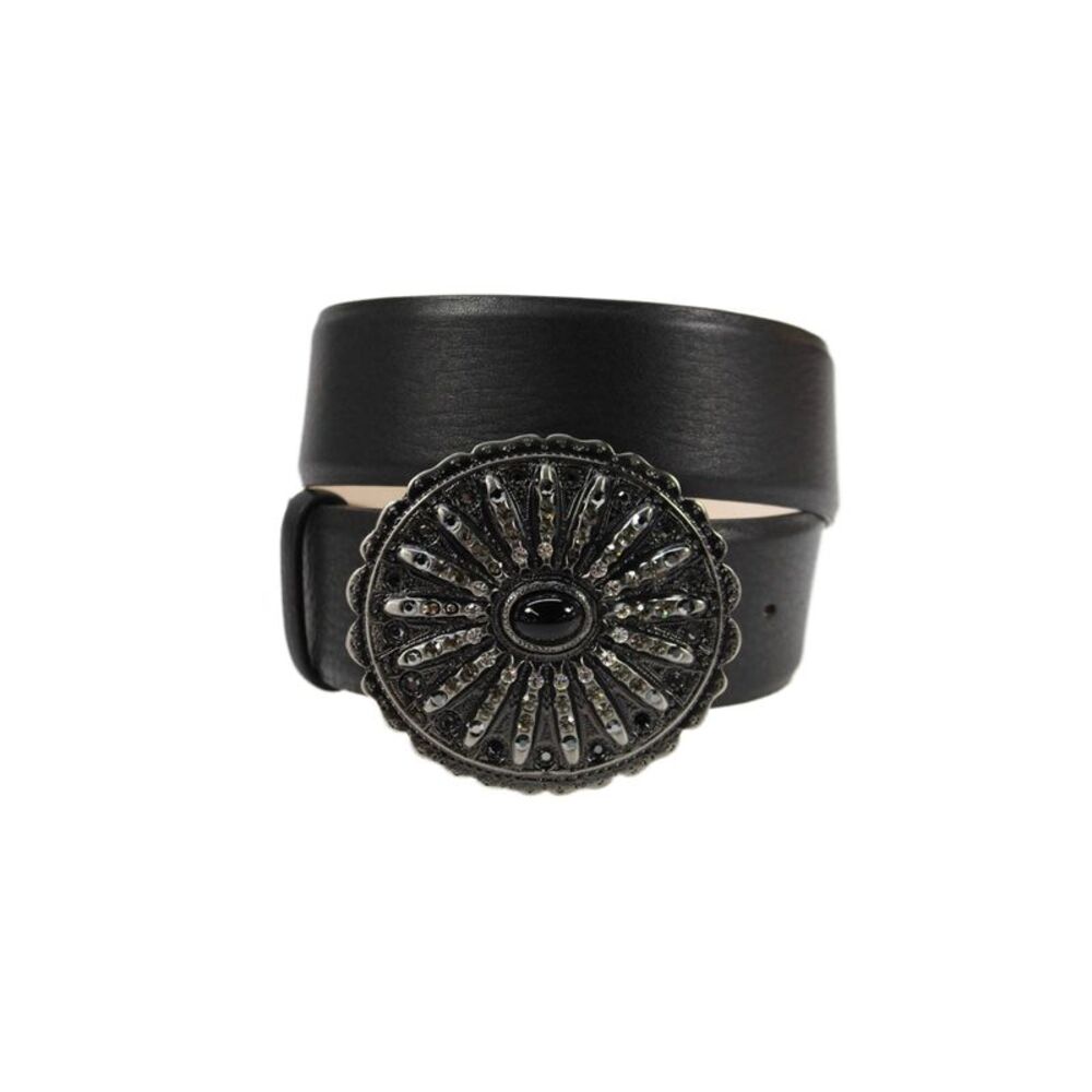Ralph Lauren Womens Leather 1.5" Width Embellished Buckle Belt Black Size 36